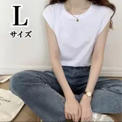 ノースリーブ レディース Tシャツ フレンチスリーブ ホワイト 白 韓国