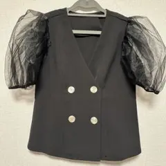 birthday bash シースルー袖 ダブルブレストシャツ 黒