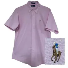 【USA製】90s ラルフローレン マルチポニー 半袖 BDシャツ ピンク 18
