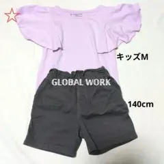 紫フリル袖トップス黒ショートパンツセット GLOBAL WORK