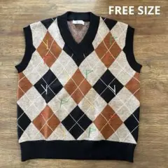 美品！　厚手アーガイル ベスト