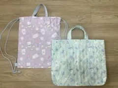 イオン　トップバリュ　キルトレッスンバッグ ・キルトナップサック　体操服袋　ネコのサムネイル