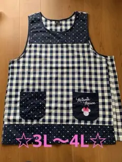 ミニーマウス エプロン チェック柄 ☆ 大きいサイズ 保育士 介護士 訳あり