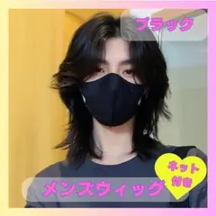 ウィッグ　メンズショート　男装1034　コスプレ　ウルフカット　黒髪　ブラック