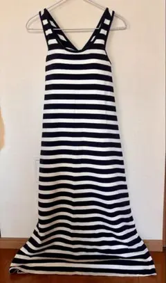 【美品】ELLE ノースリーブロングワンピース ネイビー×ホワイト ボーダーのサムネイル