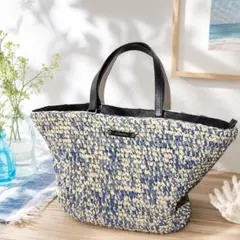 未使用品✨️ラシット ラフィア 2WAY かごバッグ ロゴチャーム 紺
