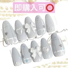 ネイルチップ現品オーダー量産型フレンチガーリー韓国ワンホン白青水色ちゅるんスナ系