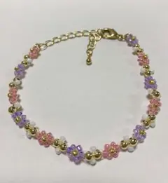 No.5 大人可愛い♡ フラワーブレスレット(ピンク×パープル)