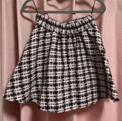 ツイードフレアスカート 黒 ピンク