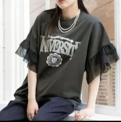 RAGEBLUE　2025SS チュール袖 カレッジロゴプリントTシャツ　美品のサムネイル