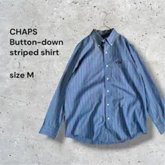 【CHAPS】チャップス ストライプ柄 長袖シャツ ボタンダウン ブルー M