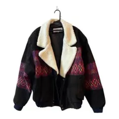 BESTONE 90s スエードレザージャケット 短丈 ボア襟 XL ブラック