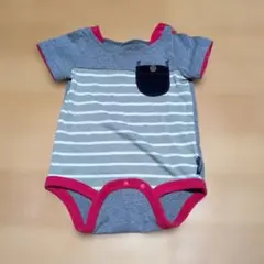 グレー ストライプ 半袖ロンパース 70cm