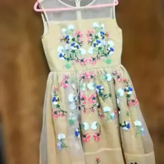 Chesty ベージュ 花柄刺繍 シースルーワンピース