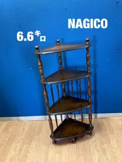 昭和レトロ コーナーラック 3段 木製 飾り棚 花台 杢目 高さ78cm