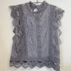 美品グレイル　グレー レース ノースリーブ トップス　Lサイズ