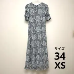 kaene オケージョンドレス エプロン 花柄レース ブルー ワンピース 34