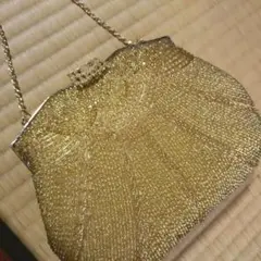 B1.ゴールド色の総ビーズフォーマルハンドバッグ 洋装和装兼用