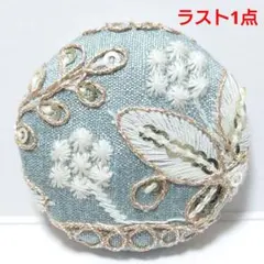 【ラスト1点】インド刺繍　№3131　水色ゴールド　㊳ミリ