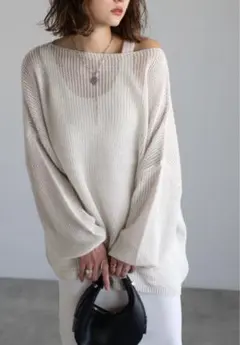 ボンジュールサガン　ラメ透かしメッシュニット　オフホワイト　○23のサムネイル
