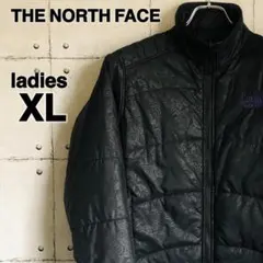 【美品】ザノースフェイス　中綿ジャケット　総柄　レディース　XL　黒　ブラック