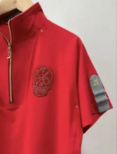 美品 ラッセルノ ゴルフ 半袖ポロシャツ レッド スカル スタッズ