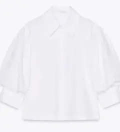 【美品】ZARA ホワイトパフスリーブシャツ 5分袖シャツ