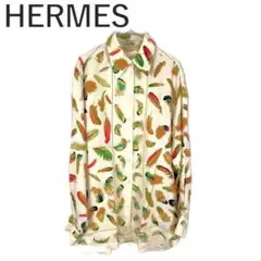 エルメス HERMES シルクブラウス PLUMES 長袖 フェザー アイボリーのサムネイル
