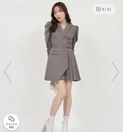 ROYAL PARTY パフスリーブ長袖ジャケットプリーツミニワンピース