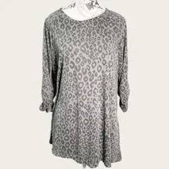 【セシカ】チュニック/ヒョウ柄/グレー系/40サイズ/Vネック/七分袖のサムネイル