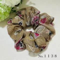 シュシュ 花柄 ベージュ ハンドメイド No.1138