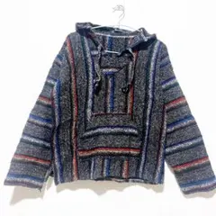 エスニック メキシカンパーカー 織地 フーディー フード付き マルチボーダー