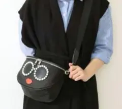 極美品 正規品 アジョリー ショルダーバッグ ナイロン パールサングラス 黒