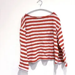 H＆M【M】赤白ストライプ 長袖ニット 海外古着 レディース 春服オシャレ