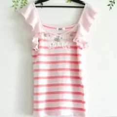 アールエフ　RF ビジューレースカットソー ピンク系Mサイズ38 春夏物