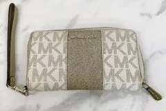 ＋マイケルコース　MKシグネチャー　長財布　ゴールド　キラキラ　ホワイト