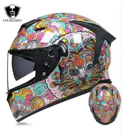 新品 ダブルシールド 内蔵サングラス フルフェイスヘルメット 花柄 XL