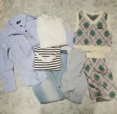 ストライプデザインの長ズボンとトップスセット