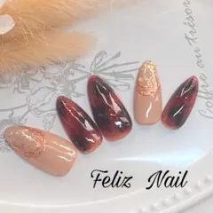 No.16 ネイルチップ、べっ甲ネイル、秋ネイル