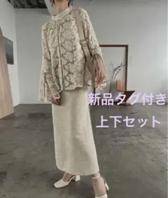 willfullyシアーレース2wayリボンスリーブブラウス　上下セット