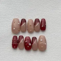 ㊵【サイズ変更¥0】ボルドーネイル　ニュアンスネイル　大人ネイル
