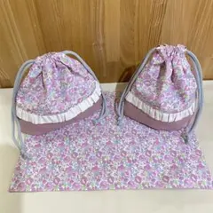 入園準備　ハンドメイド　お弁当袋　コップ袋　ランチョンマット　花柄