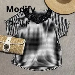 美品★Modify/ワールド★ボーダードルマントップス★日本製Tシャツ￼ Lのサムネイル