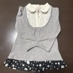 長袖カットソー グレー/黒 ドット柄