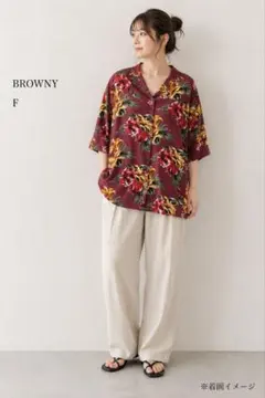 BROWNY 花柄アロハシャツ 開襟 レーヨン 総柄 Fのサムネイル
