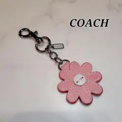COACH キーホルダー チャーム レザー フラワー ピンク