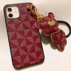 iPhone12ProMaxケース　ストラップ　くま　キーホルダー　レッド　韓国