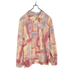 日本製 ヴィンテージ 花柄 シャツブラウス 長袖 XL位 ピンク オレンジ