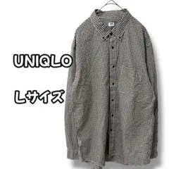 N0871　長袖シャツ　ボタンダウン　ギンガムチェック　ブラウン　Lサイズ