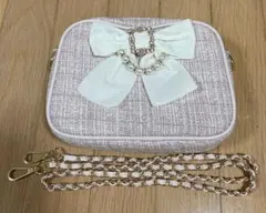 【ROJITA ノベルティ】リボンパール付きツイードポーチ ミニショルダーにも♡